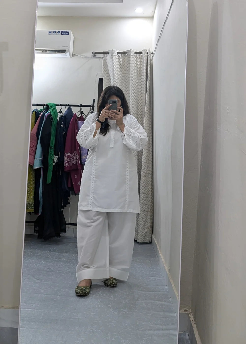 White Farshi 2 PC Stitched