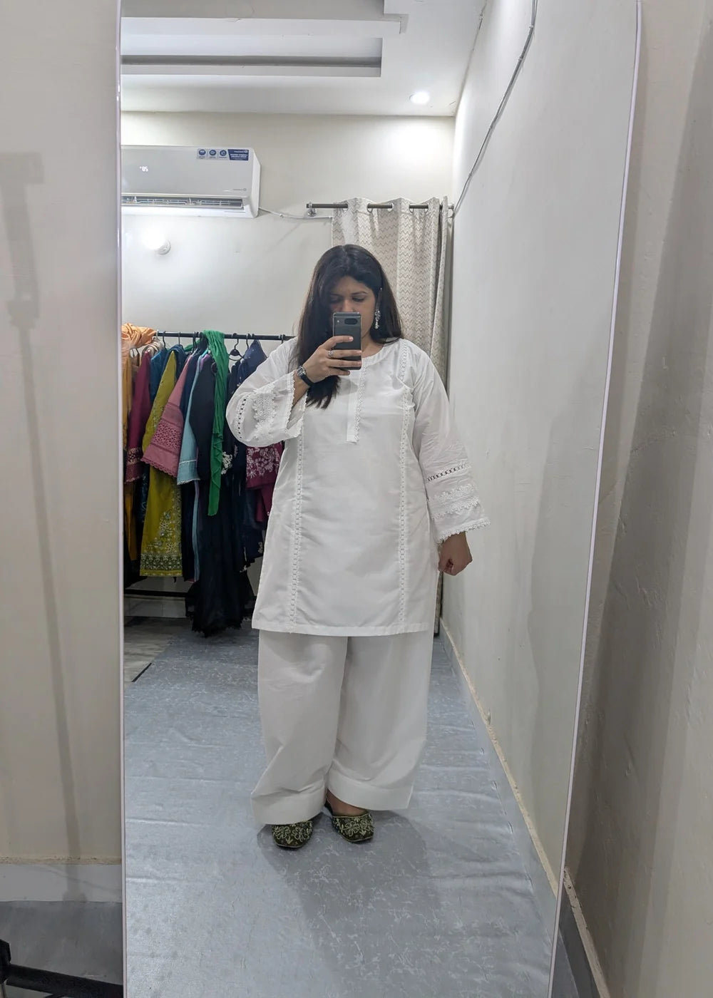 White Farshi 2 PC Stitched