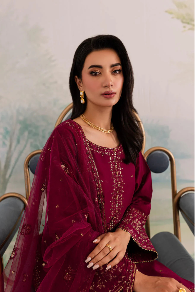 Elmire Maroon 3PC Stitched