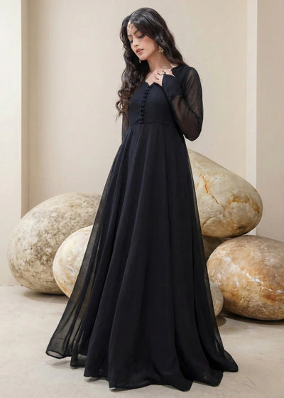 Jet Black Frock 2PC Stitched