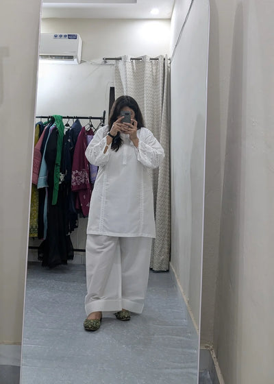 White Farshi 2 PC Stitched