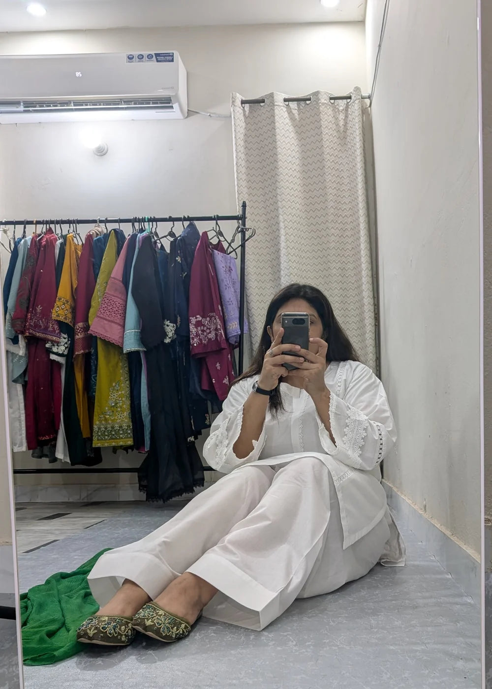 White Farshi 2 PC Stitched