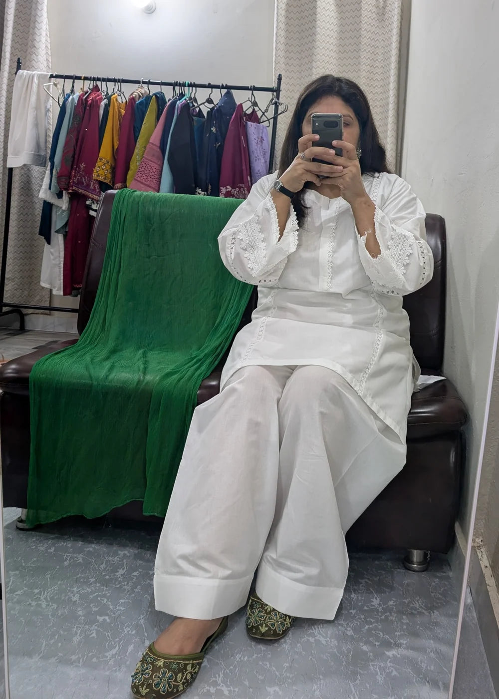 White Farshi 2 PC Stitched