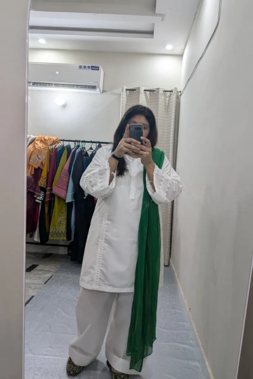 White Farshi 2 PC Stitched