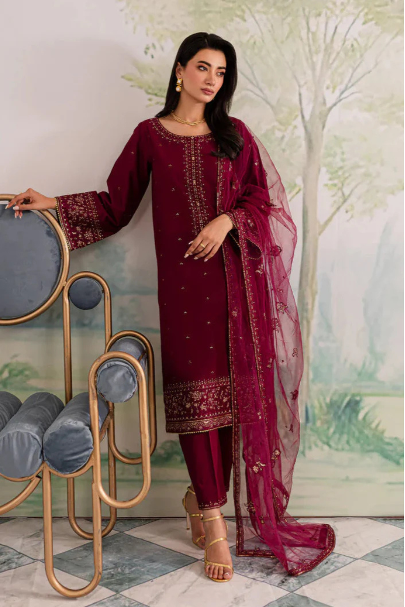 Elmire Maroon 3PC Stitched