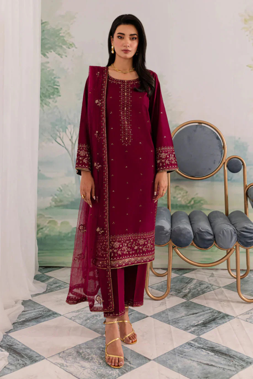 Elmire Maroon 3PC Stitched