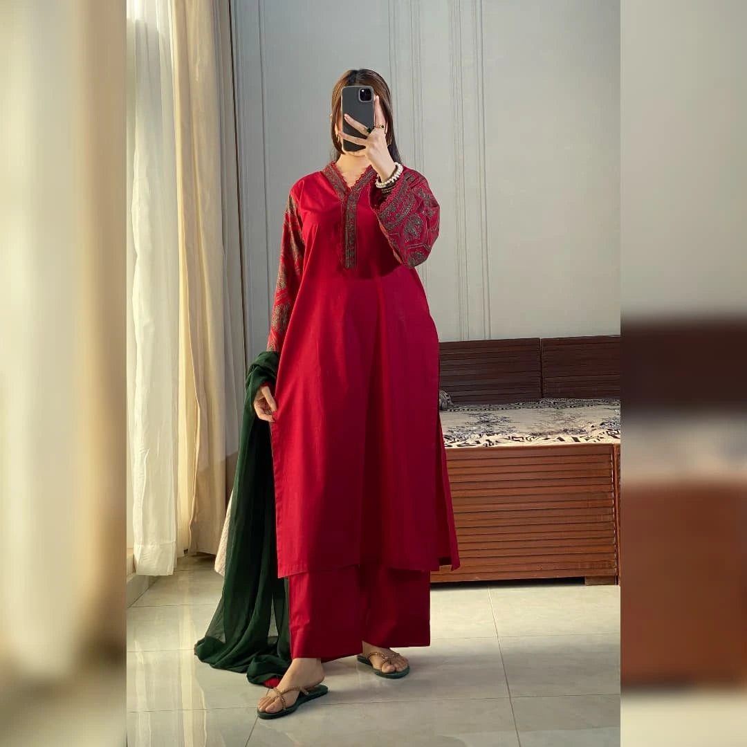 Crimson Allure 3PC Stitched