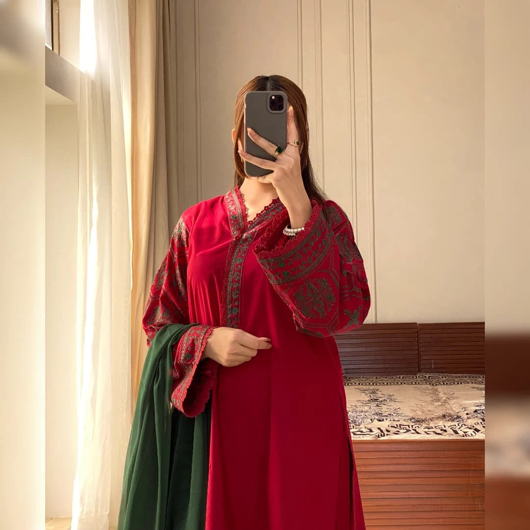 Crimson Allure 3PC Stitched