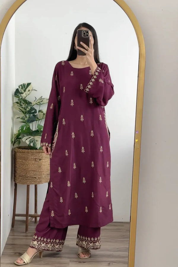 Purple Embriodered  2 PC